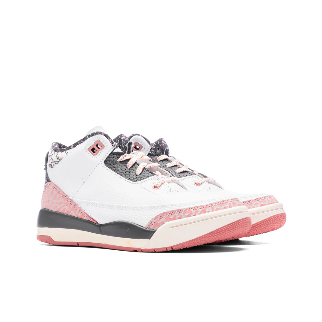 Jordan 3 Retro (PS) 'Vintage Floral' - White/Anthracite/Red Stardust - Image 2
