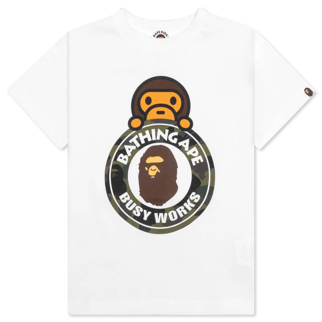 Kids 1st Camo Milo Busy Works Tee - White/Green