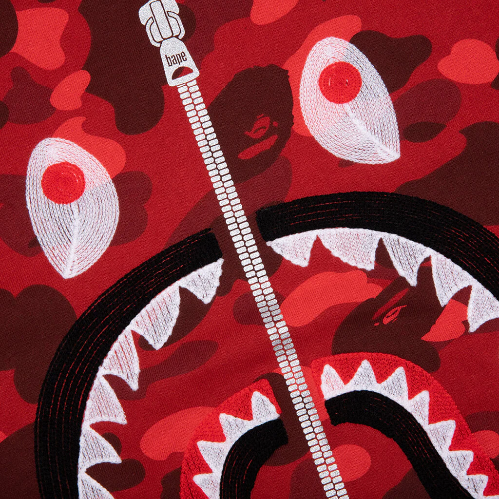 Color Camo Embroidery Shark Crewneck - Red - Image 3