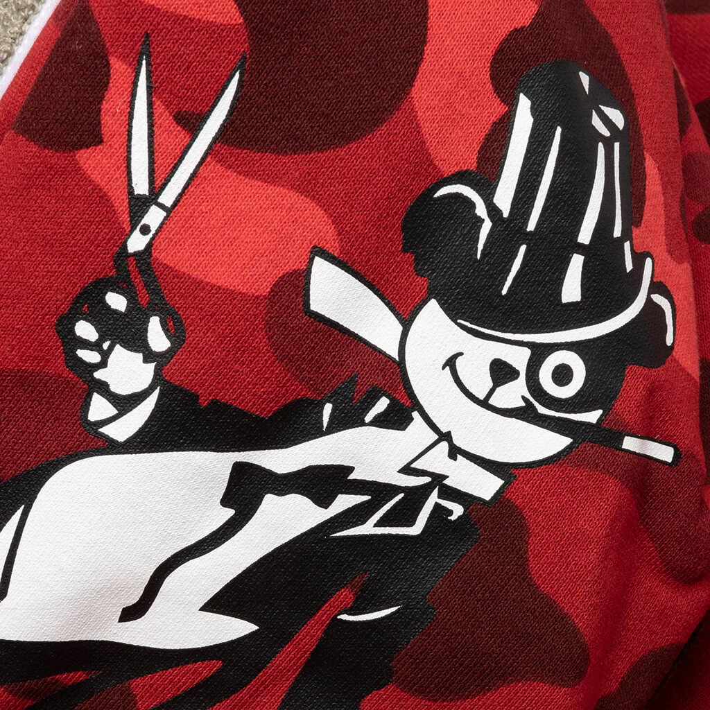 Color Camo Panda Full Zip Hoodie - Red - Image 8