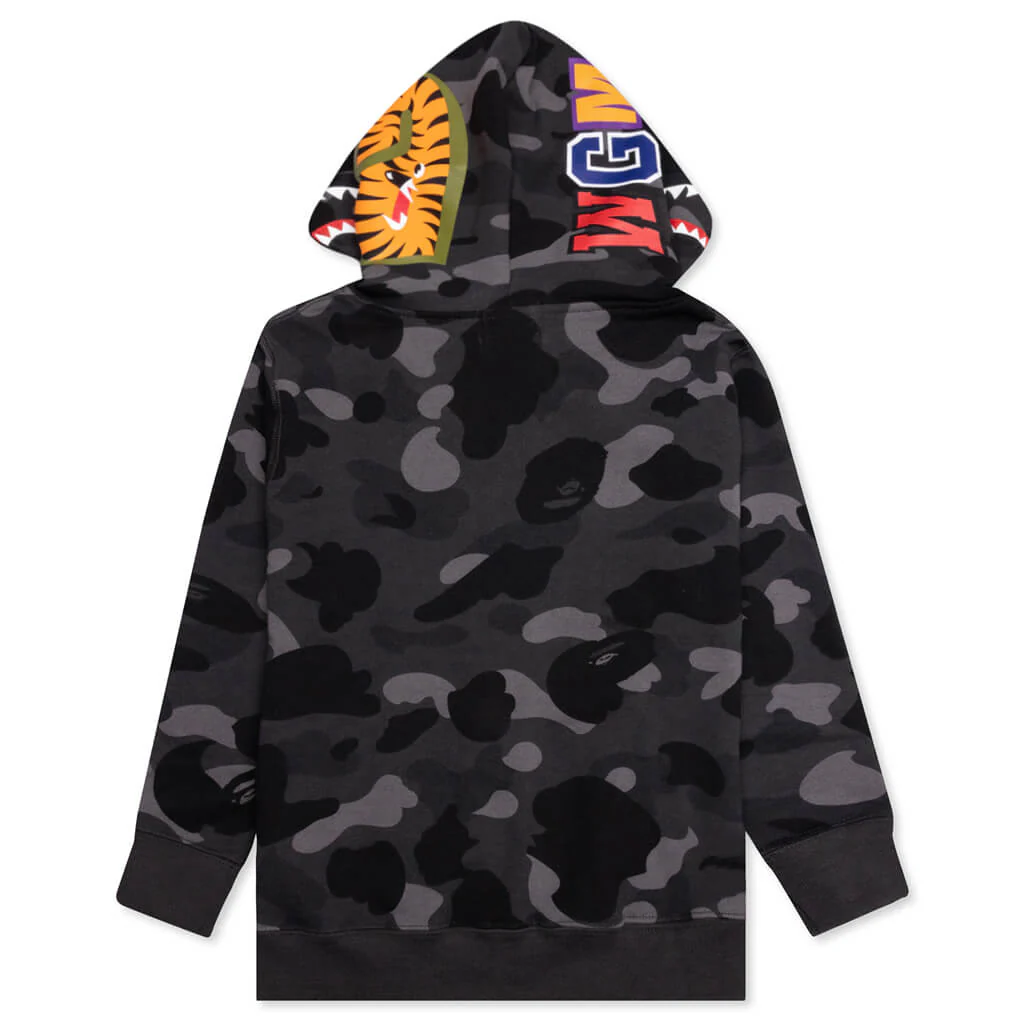 Kids Color Camo Shark Zip Hoodie - Black - Image 2