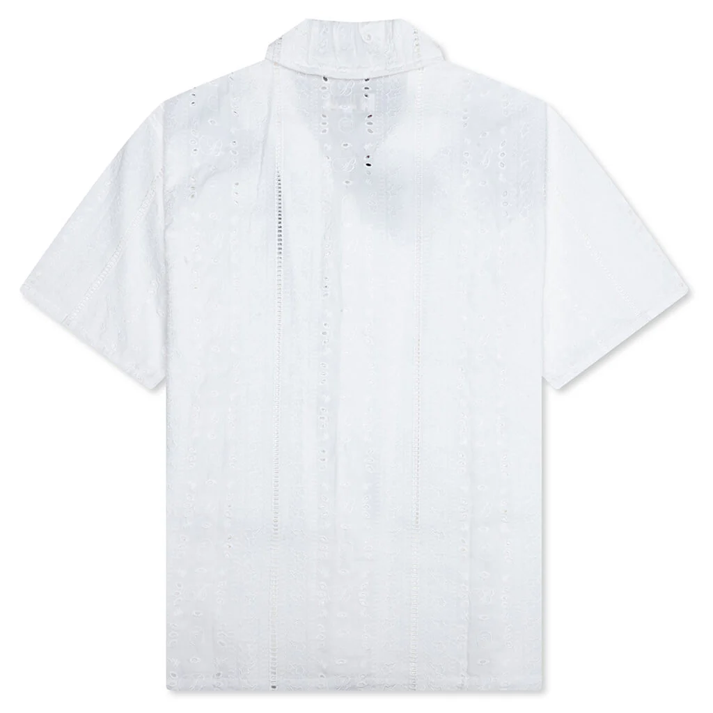 Embroidery Open Collar S/S Shirt - Ivory - Image 2