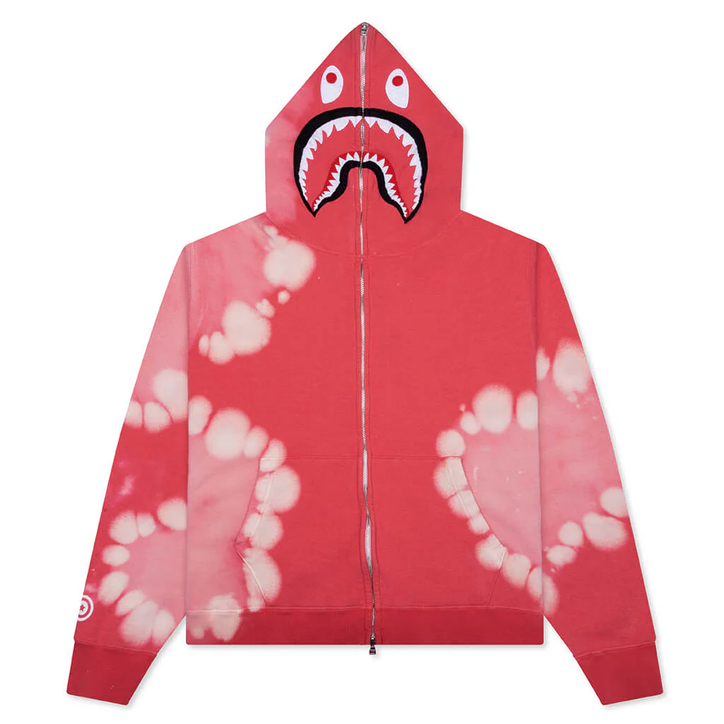 Hand Dye Shark Full Zip Hoodie - Red