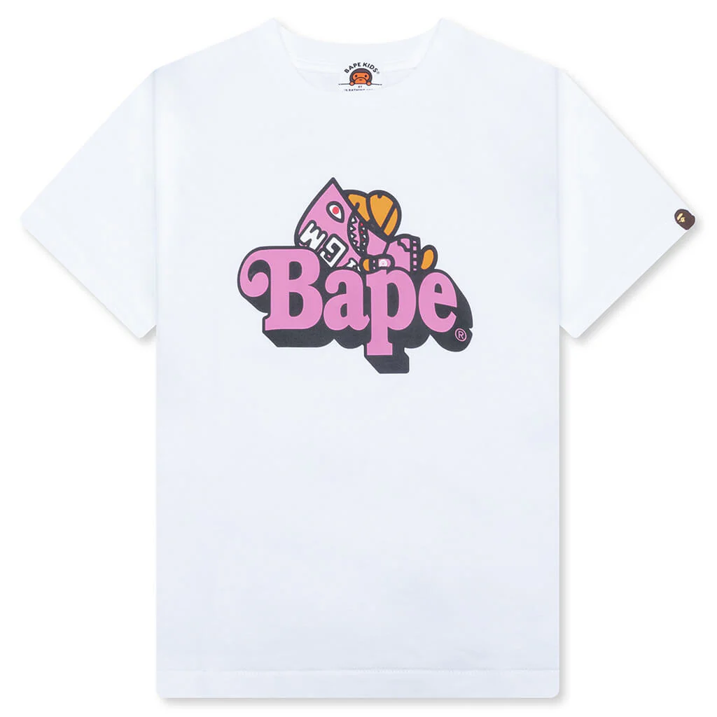 Kid's Shark Milo on Bape Tee - White/Pink
