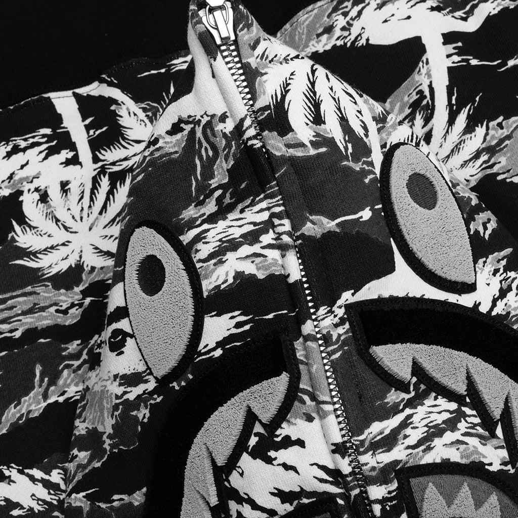 Palm Tree Camo Relaxed Fit Shark Full Zip Hoodie - Black - Image 3
