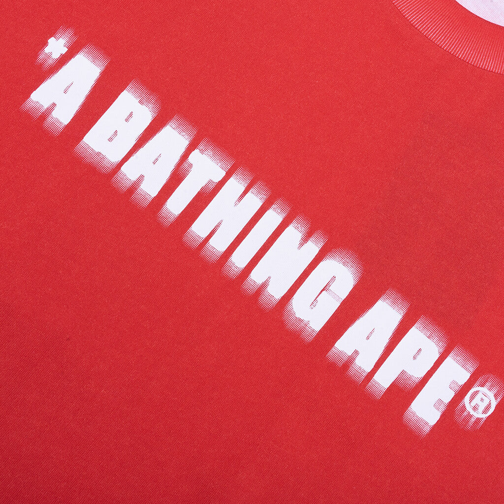 Spray Print Bathing Ape Logo Relaxed Fit Tee - Red - Image 3