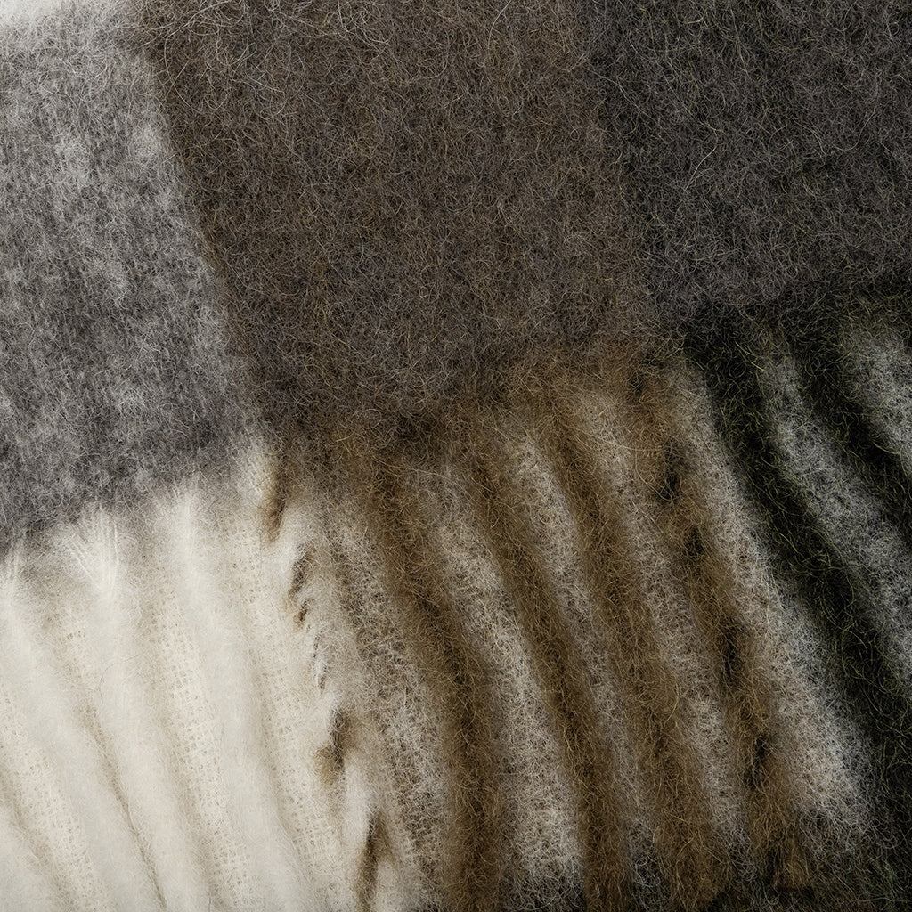 Mohair Checked Scarf - Taupe/Green/Black - Image 3