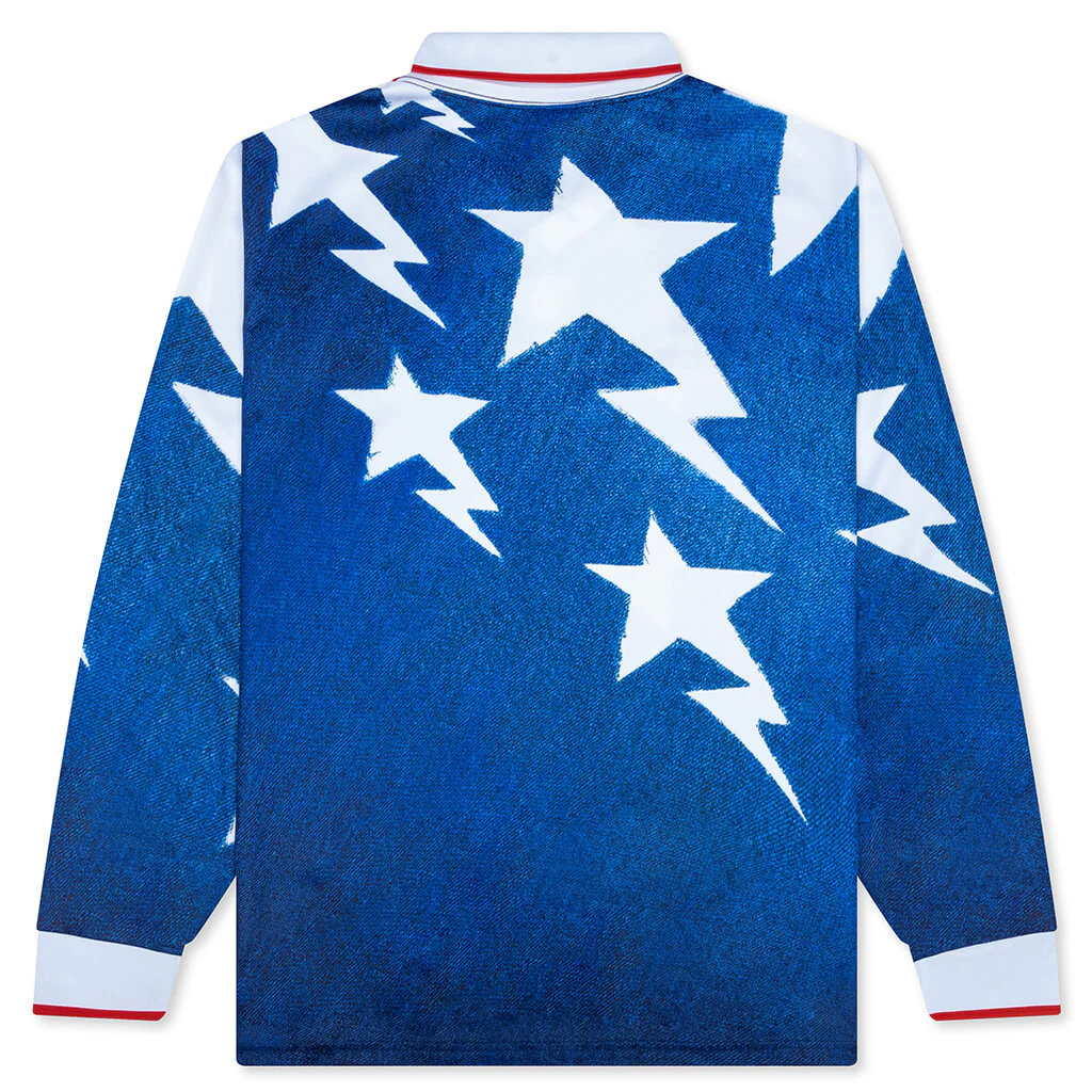 Adidas x BAPE L/S Star Jersey - Medium Blue Denim - Image 2