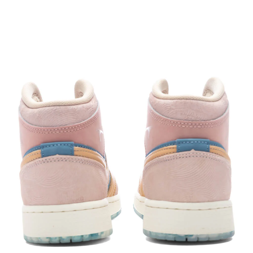 Air Jordan 1 Mid SS (GS) 'Zen' - Aegean Storm/Hemp/Pink Oxford - Image 4