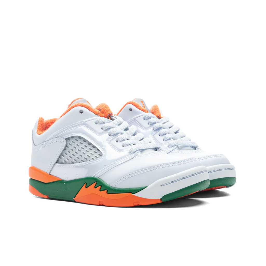 Air Jordan 5 Retro Low (PS) - Football Grey/Brilliant Orange/Pine Green - Image 2