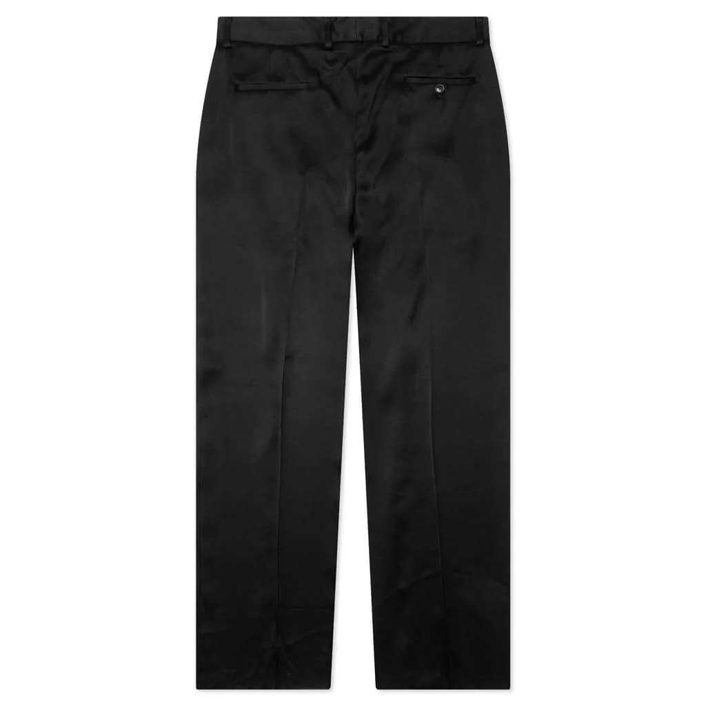 Double Pleat Shiny Trouser - Black - Image 2