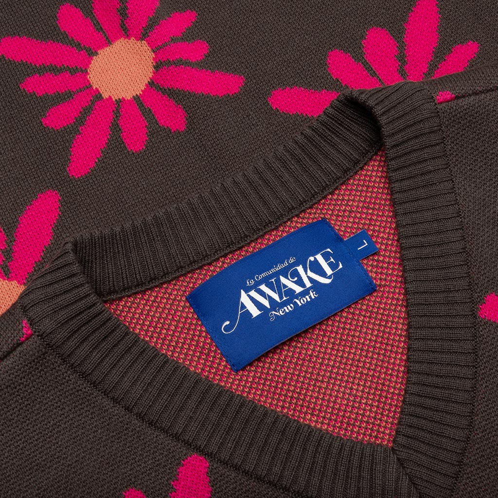 Checkered Floral Sweater Vest - Brown Floral - Image 4