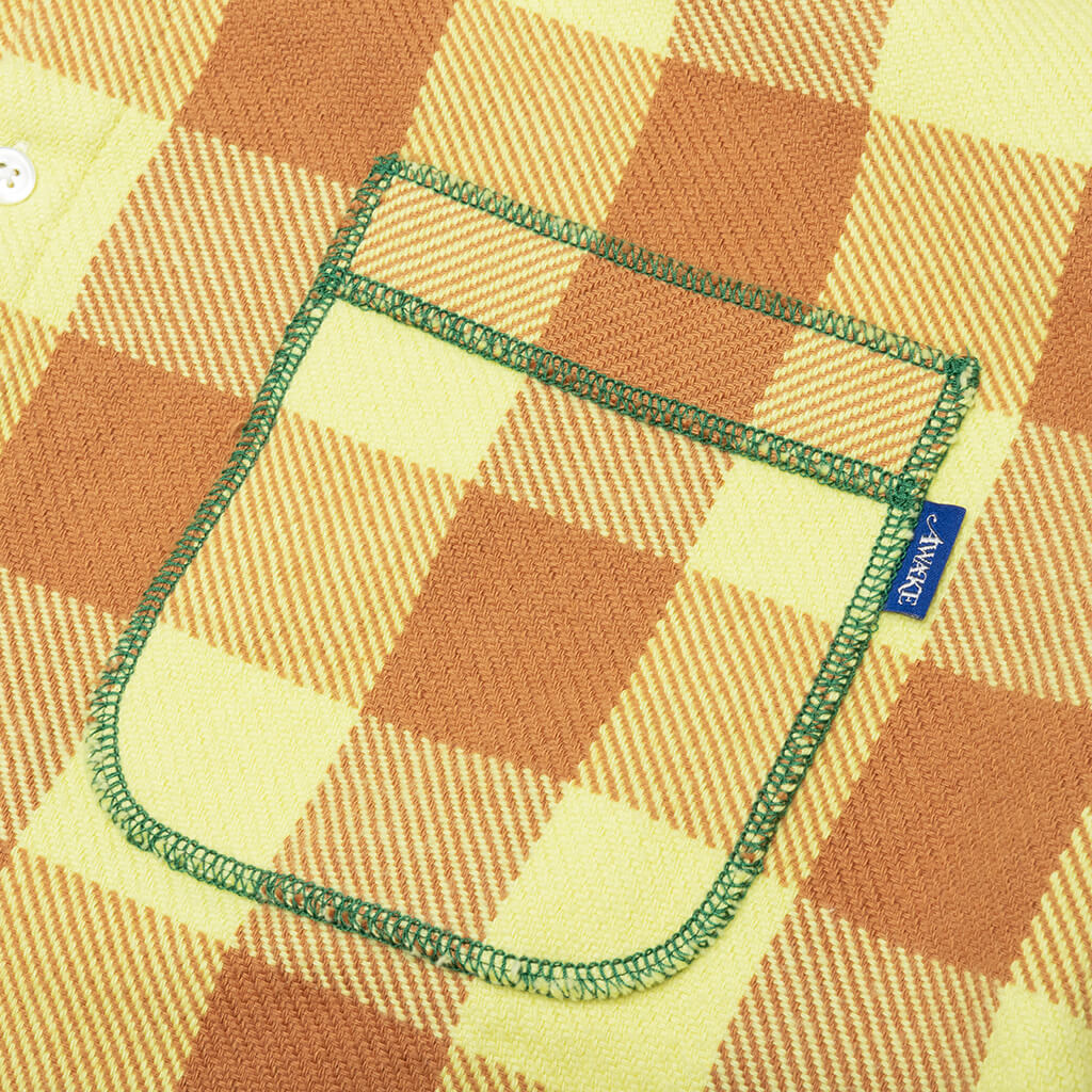 Contrast Stitch Flannel - Yellow/Brown - Image 3