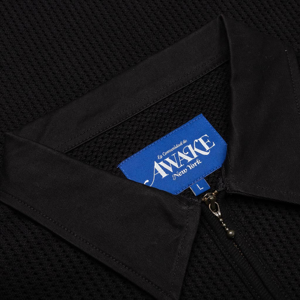 Open Knit Embroidered Polo - Black - Image 3