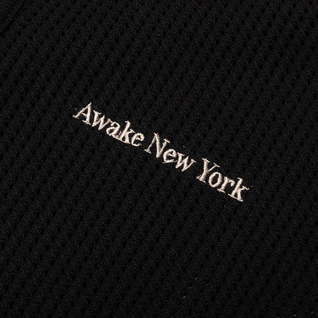 Open Knit Embroidered Polo - Black - Image 4