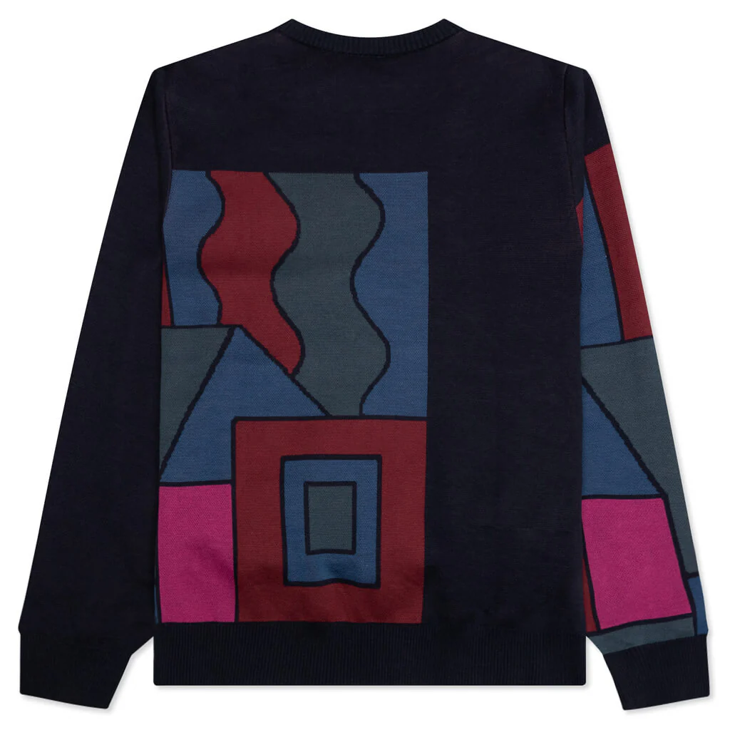 Blocked Landscape Knitted Pullover - Navy - Image 2