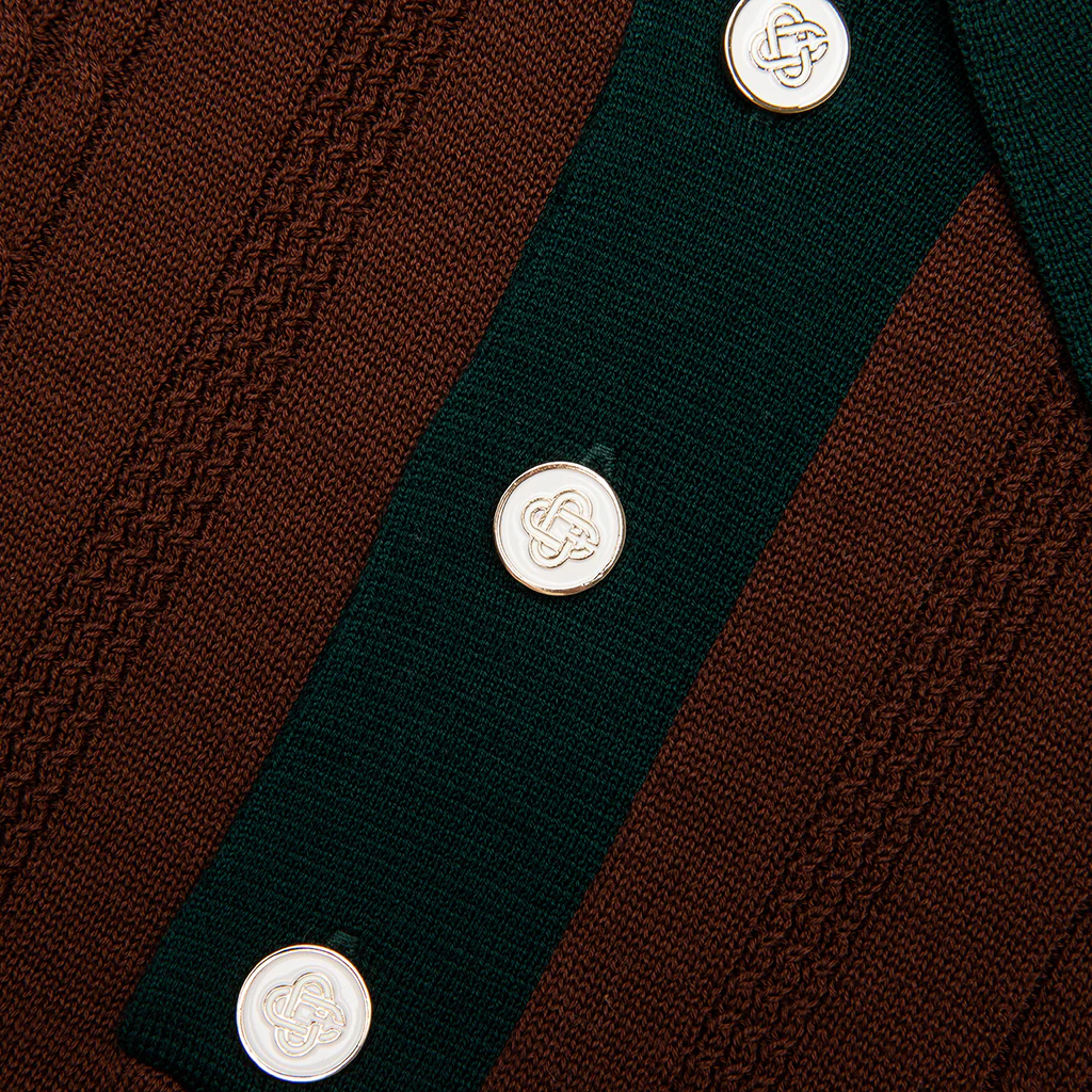 Cable Knit Oversized Polo Shirt - Dark Brown - Image 4