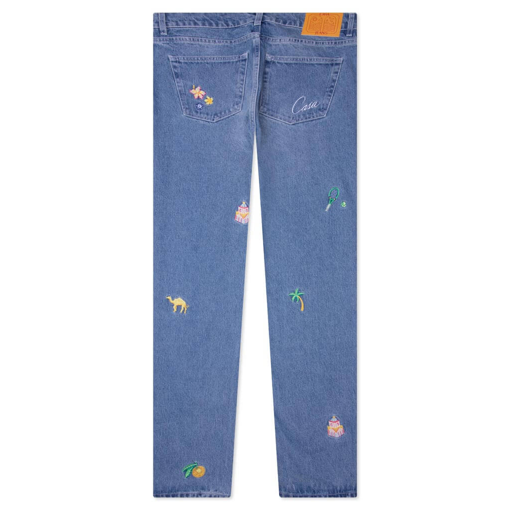 Stone Wash Denim Embroidered Motif Jean - Stone Wash - Image 2
