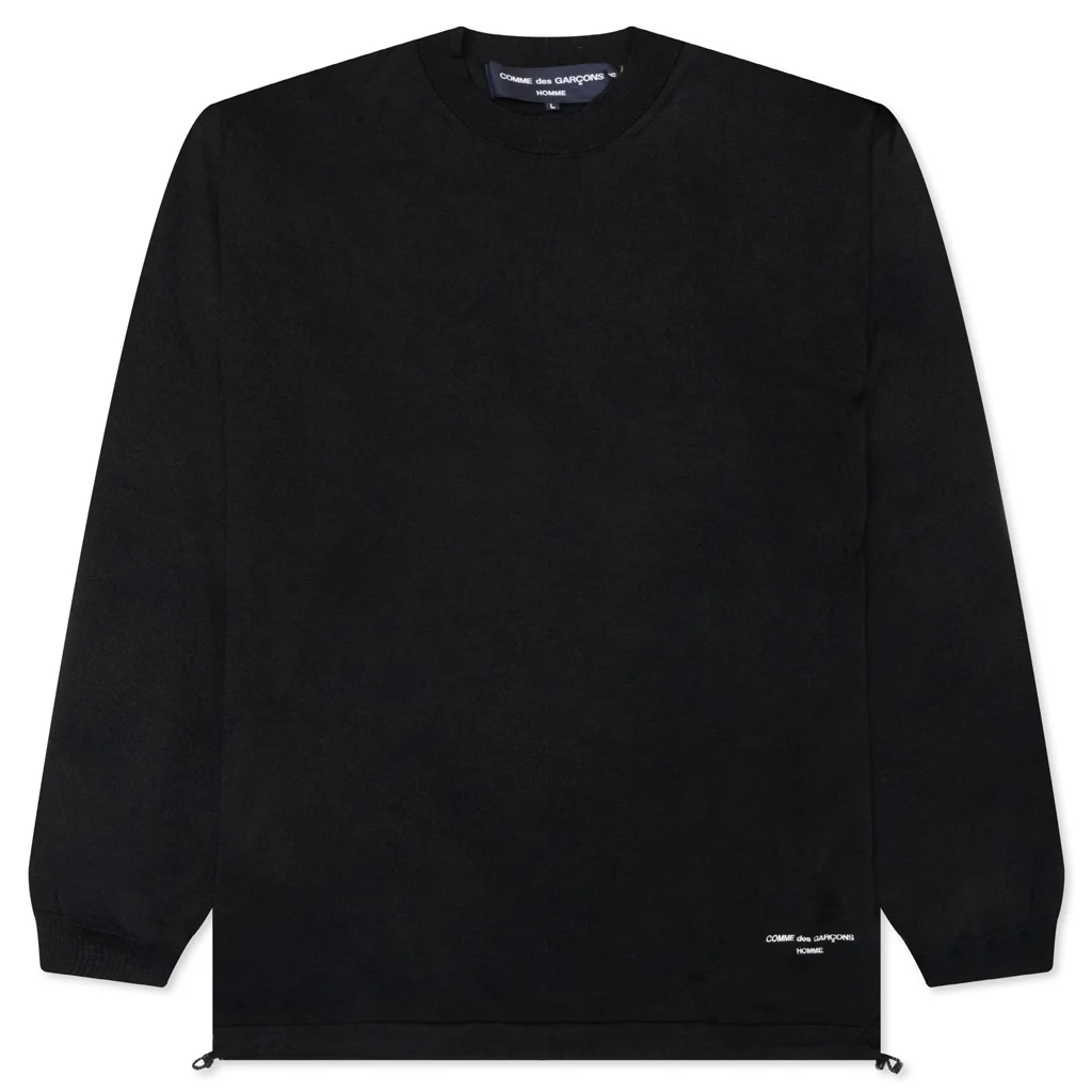Drawstring Knit Sweatshirt - Black