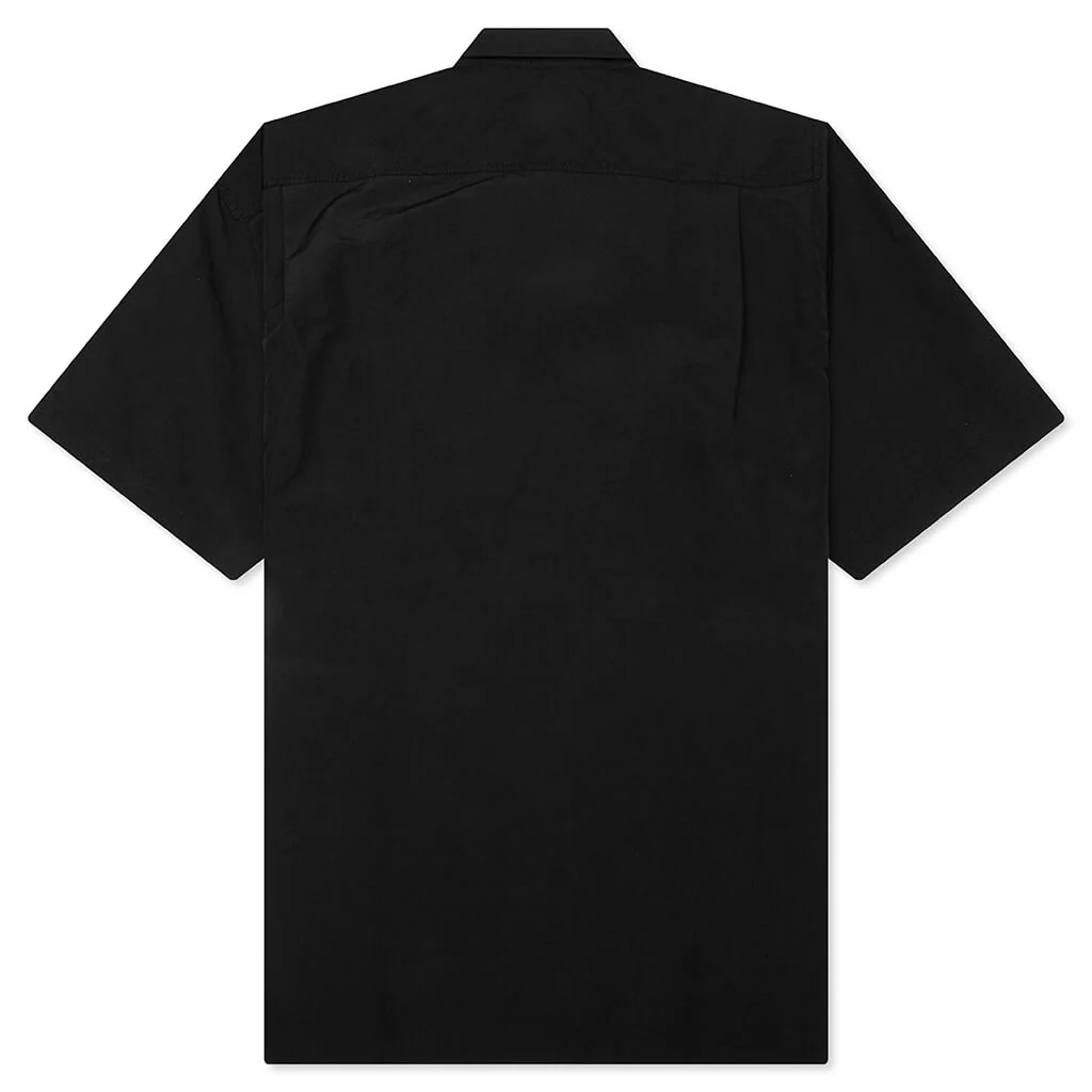 Curved Hem Nylon Short Sleeve Shirt - Black - Image 2