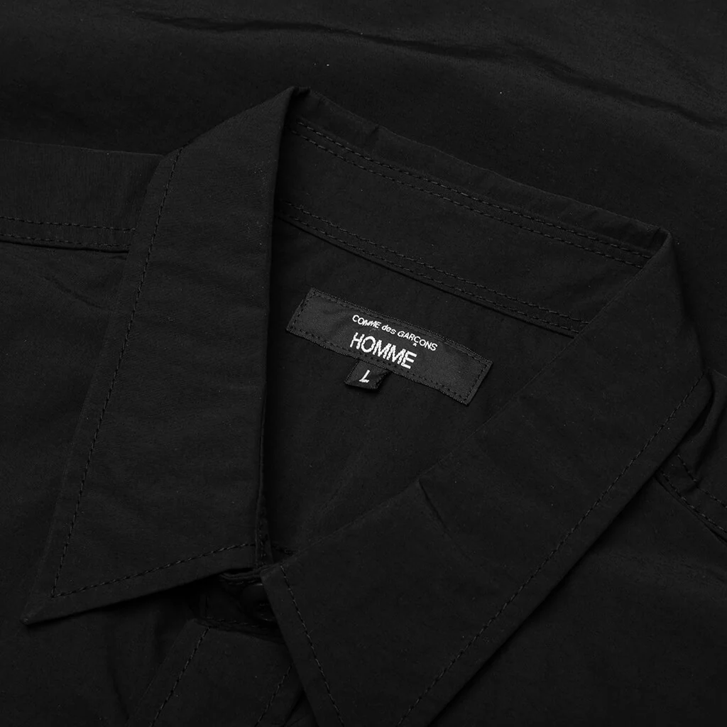 Curved Hem Nylon Short Sleeve Shirt - Black - Image 5