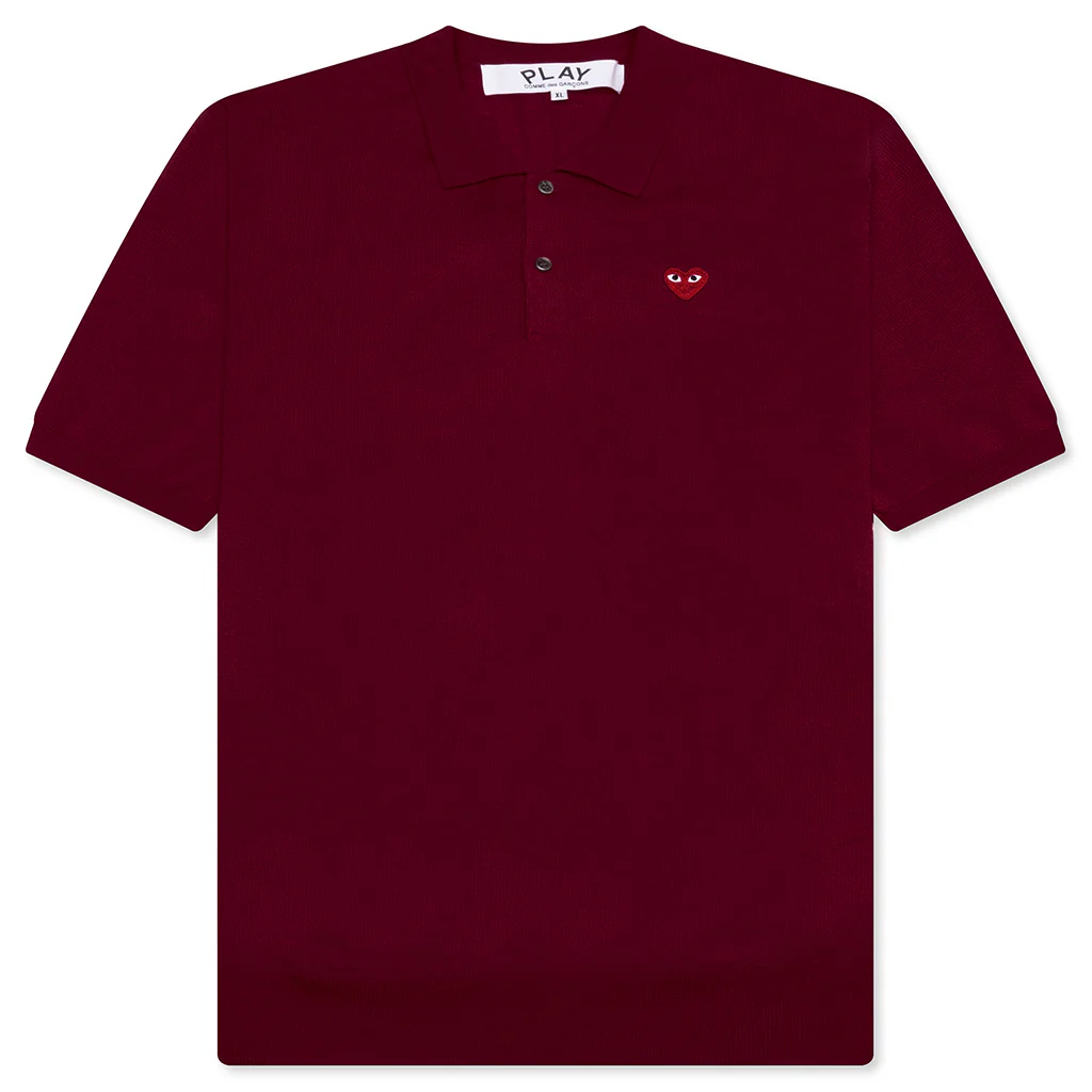 Red Emblem S/S Polo Neck - Burgundy