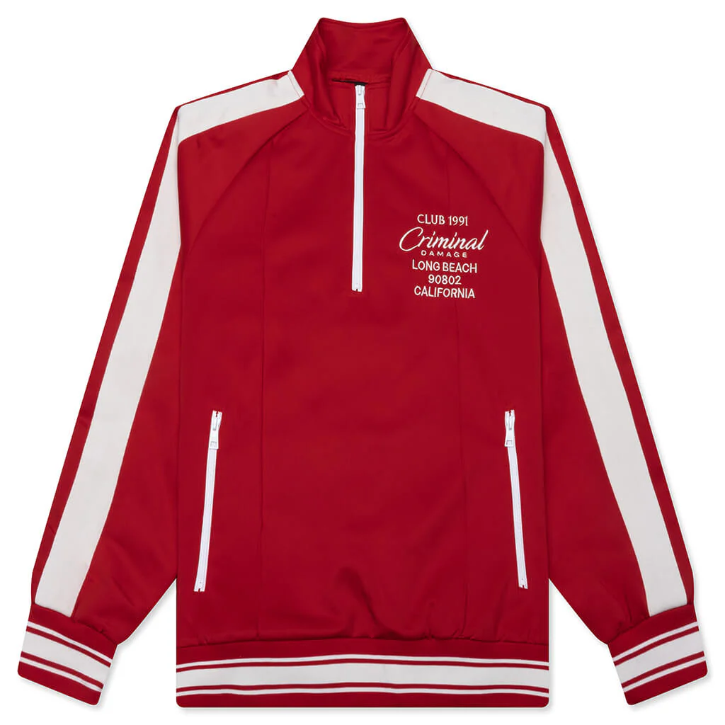 Pin Tuck Half Zip Track Top - Red/Ecru