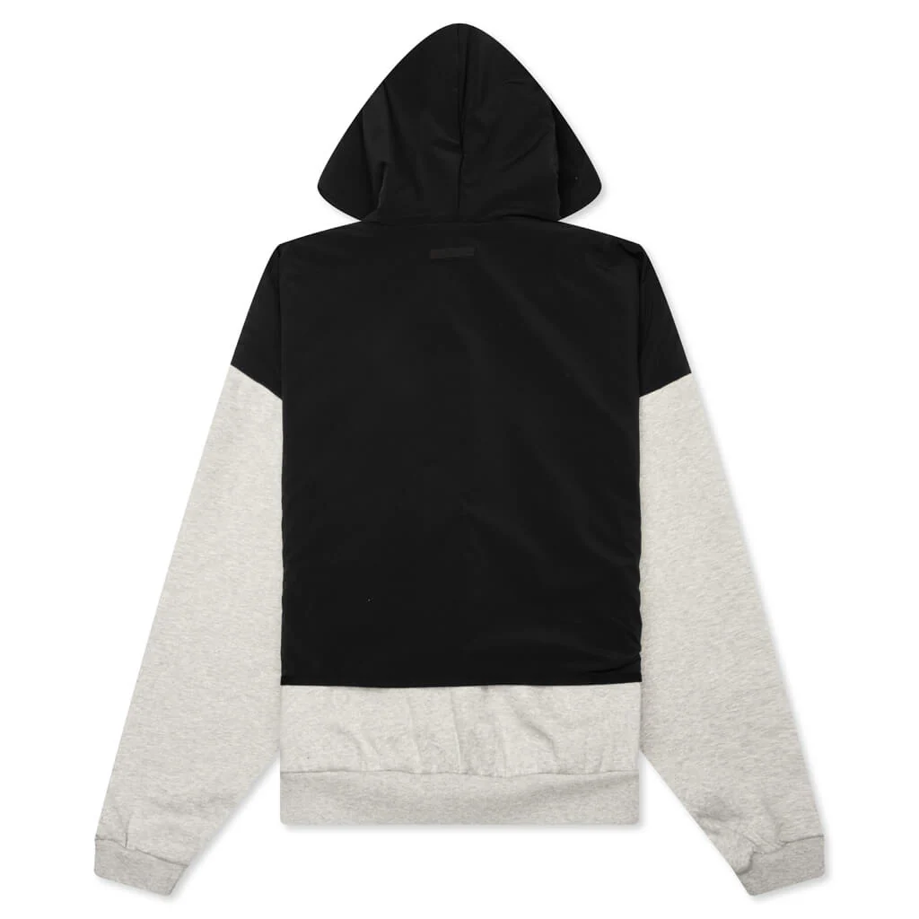 Nylon Fleece Hooded Sweater - Light Heather Grey/Jet Black - Image 2