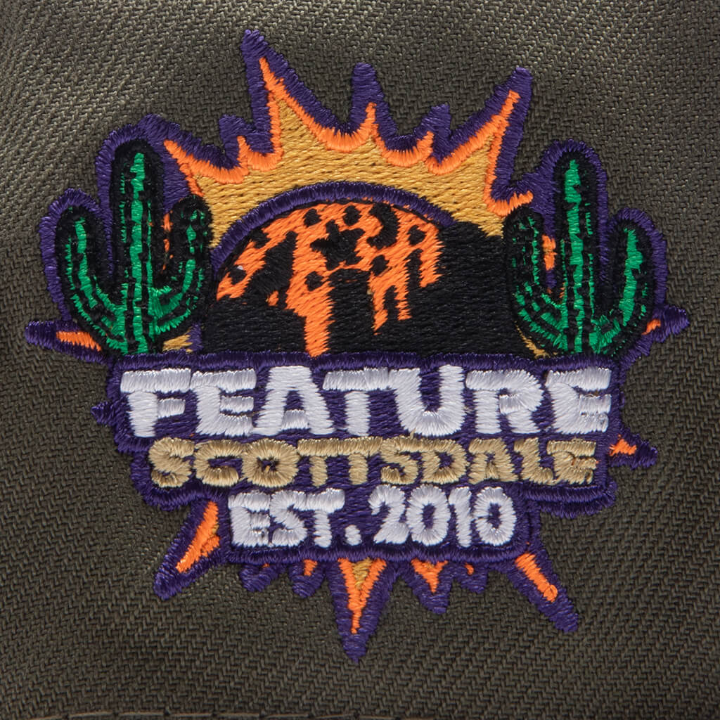 Feature x New Era Old English Scottsdale Snapback - Olive/Purple - Image 3
