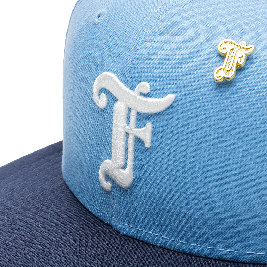 Feature x New Era Old English F Snapback Hat w/ Pin - Birdseye Blue/Night Shift Navy - Image 4