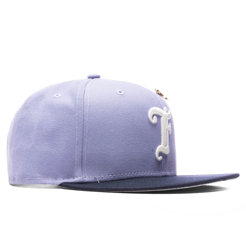 Feature x New Era Old English F Snapback Hat w/ Pin - Lavender/Night Shift Navy - Image 4
