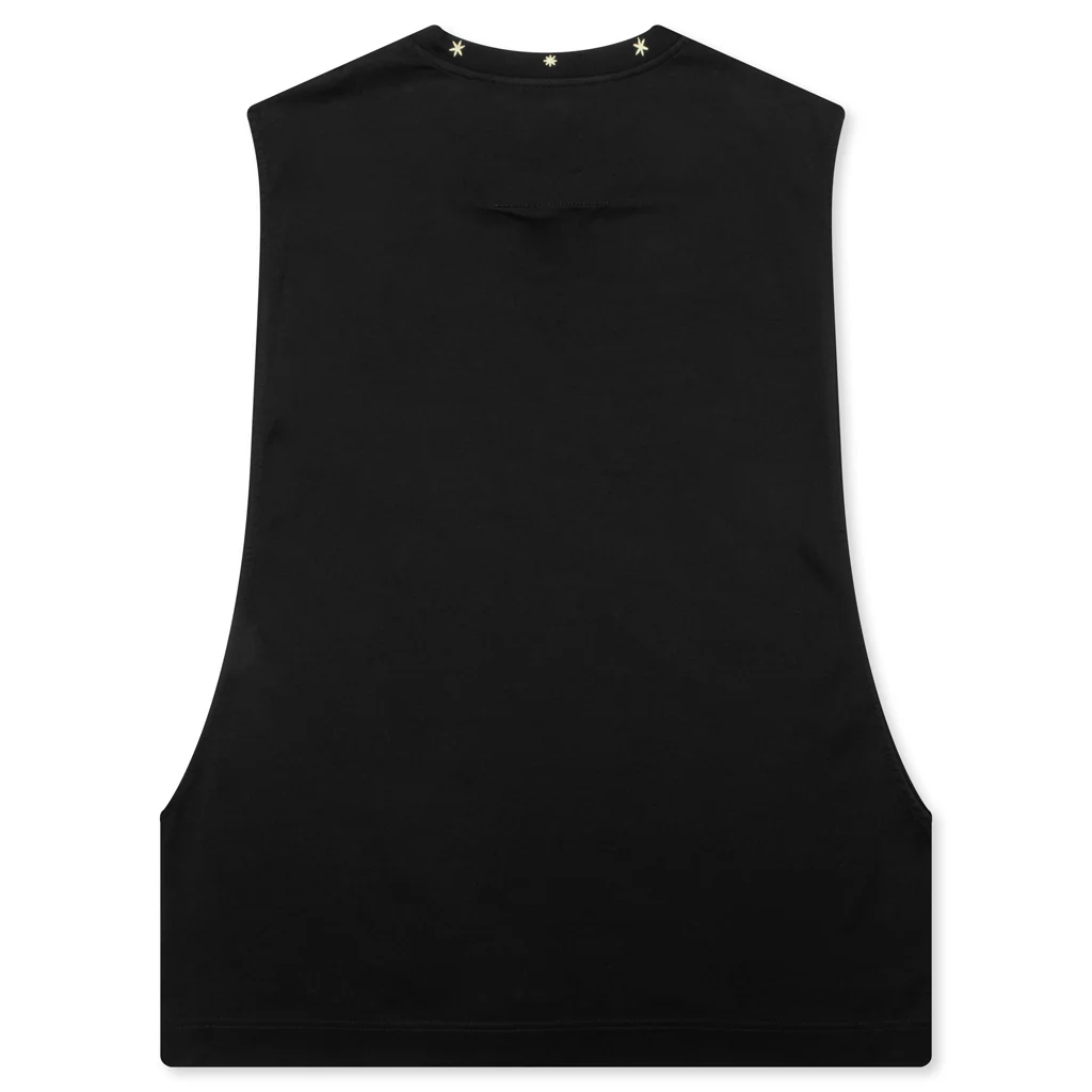 Star Print Sleeveless Big Armhole T-Shirt - Black - Image 2