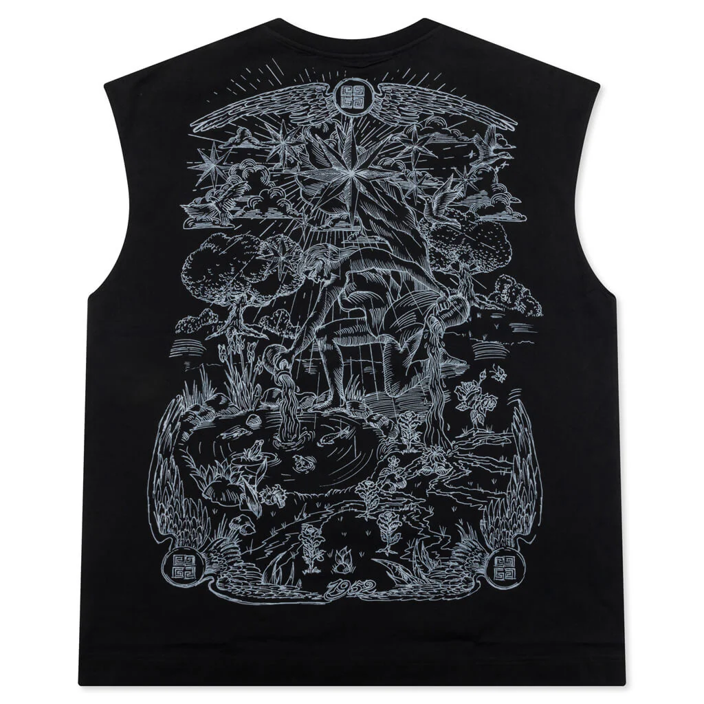 Tarot Print Cotton Tank Top- Black - Image 2