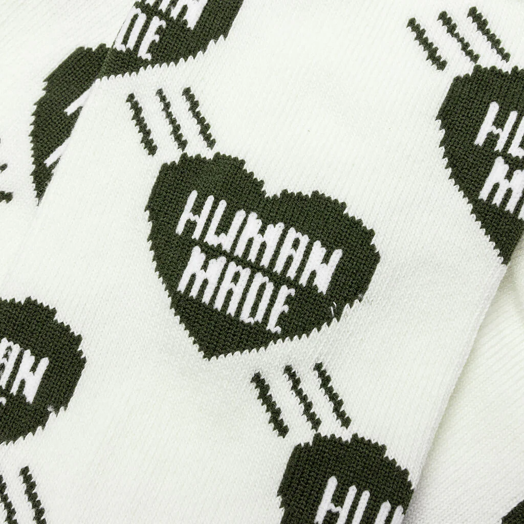 Heart Pattern Socks - Olive Drab - Image 2
