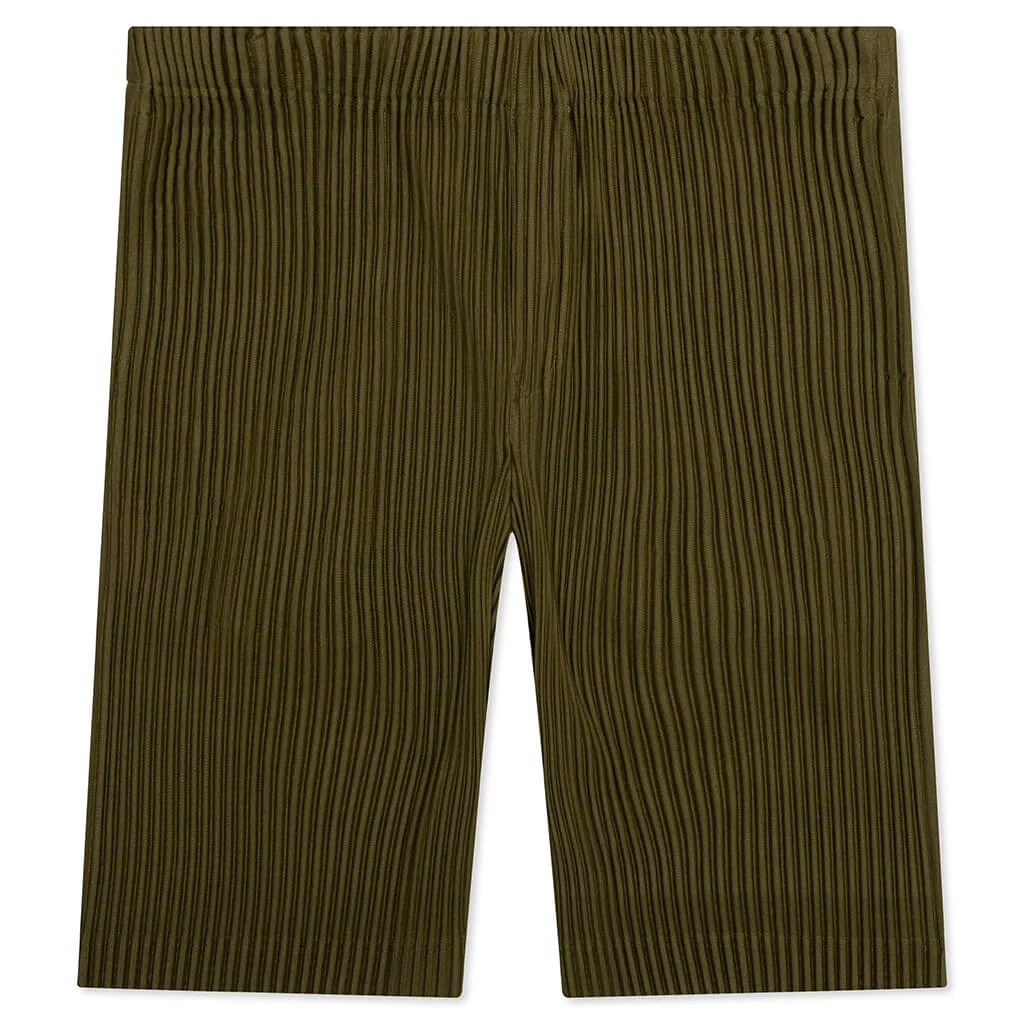 Color Pleats Shorts - Olive Khaki