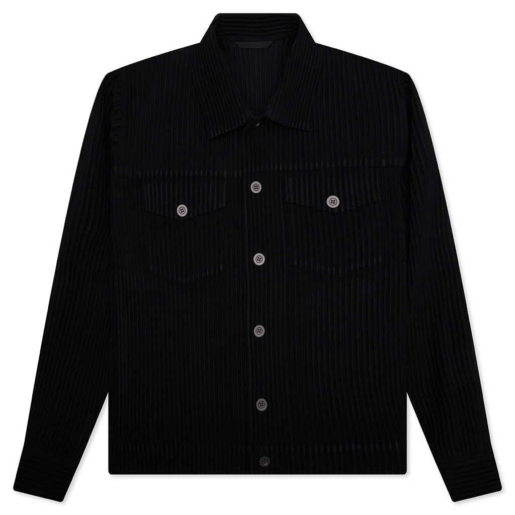 Wool Like Light Trucker Jacket - Black