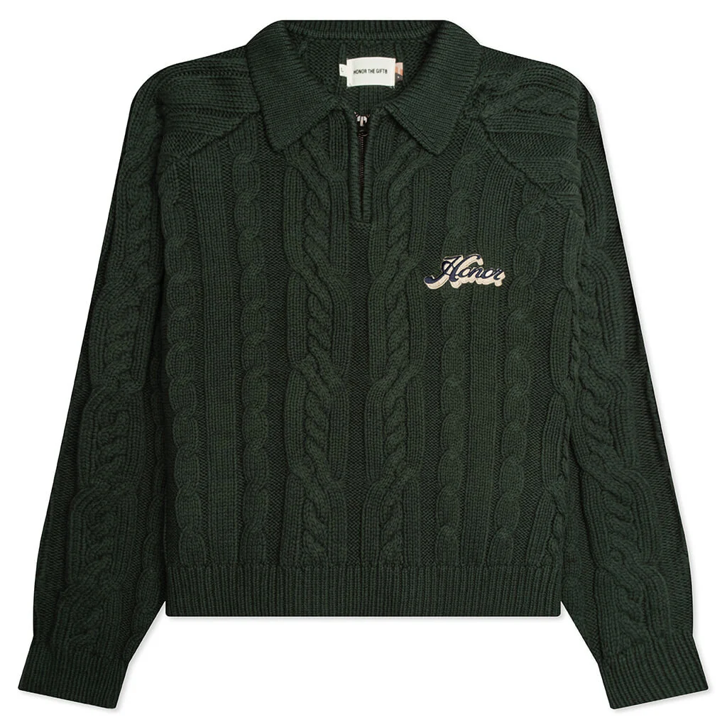 Cable Zip Henley - Green