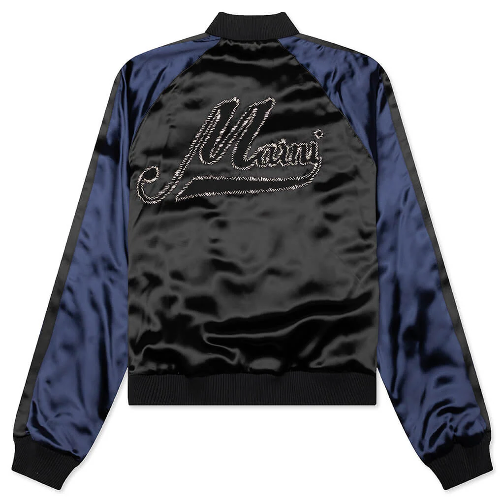 Black Satin Bomber with Beaded Logo - Black - Image 2