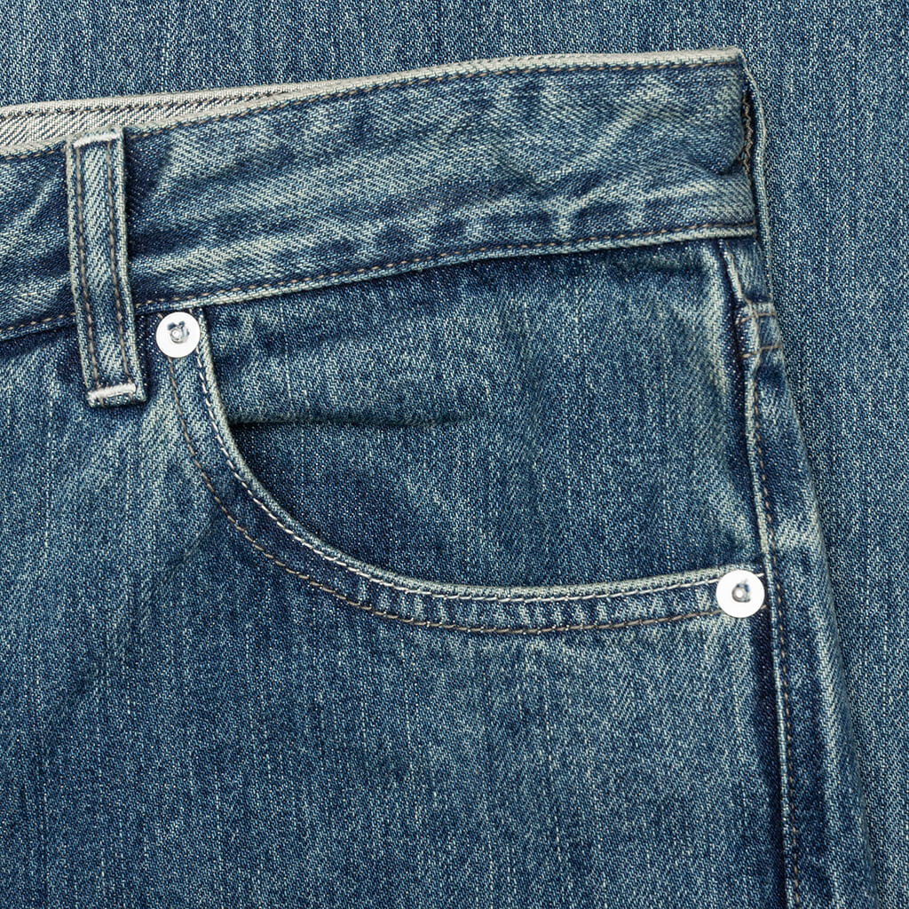 Washed and Bleached Raw Denim Trousers - Blue - Image 3
