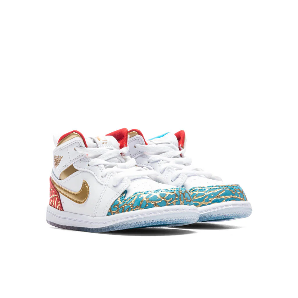 Air Jordan 1 Mid (TD) - White/Metallic Gold/University Red - Image 2