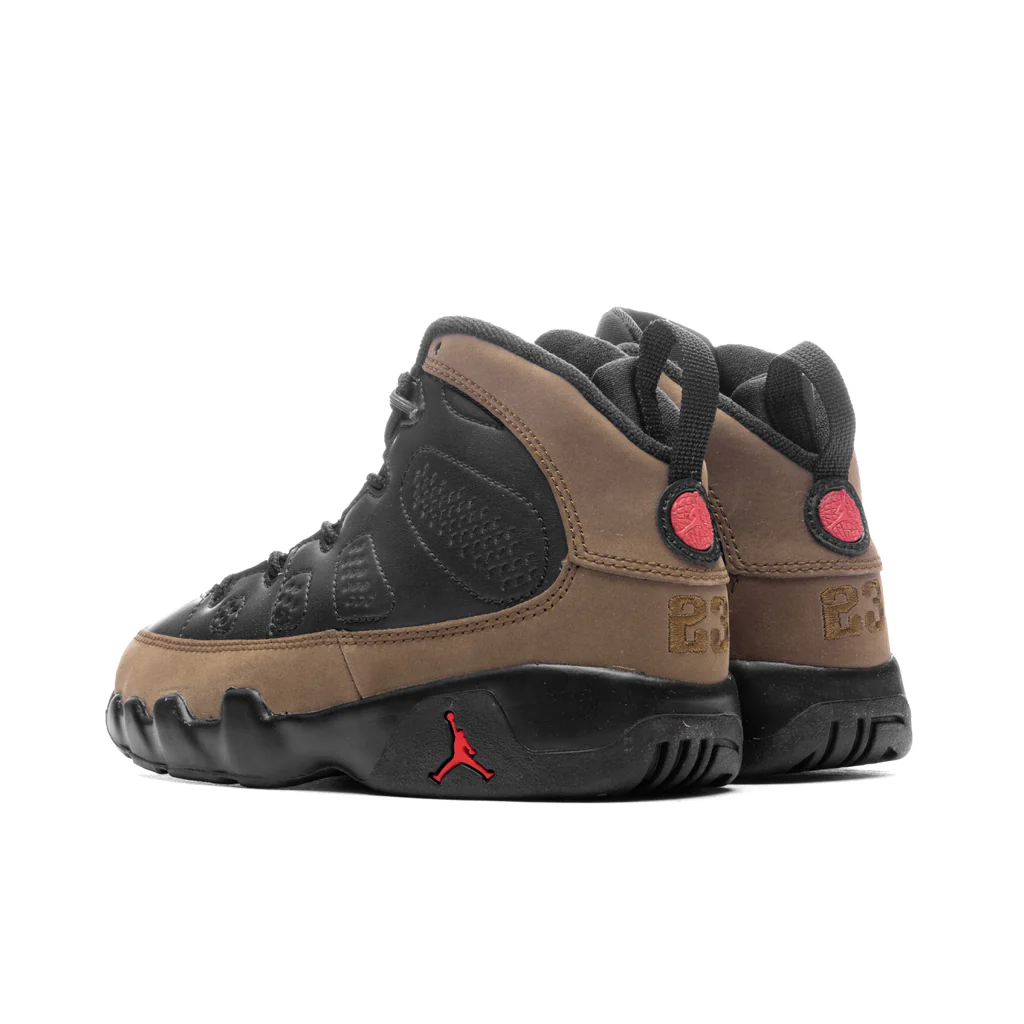 Jordan 9 Retro (PS) - Black/True Red/Light Olive - Image 2