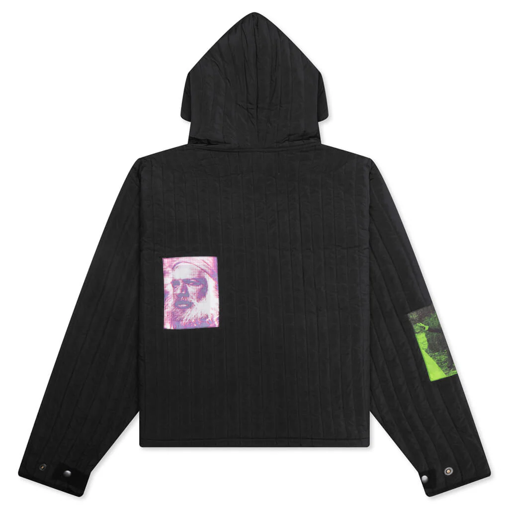 Patches Quilted Zip Hoodie - Black - Image 2