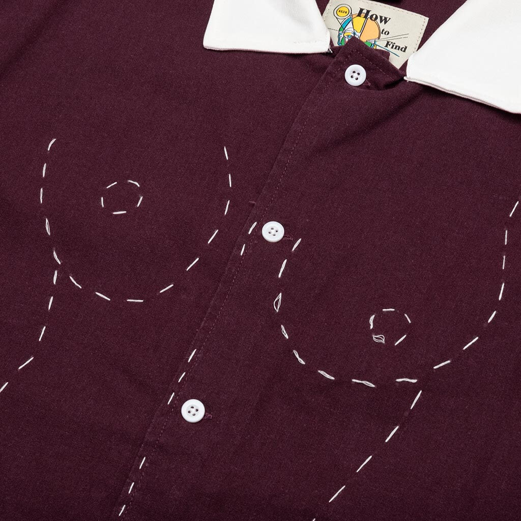 Embroidered Figure Shirt - Wine - Image 3