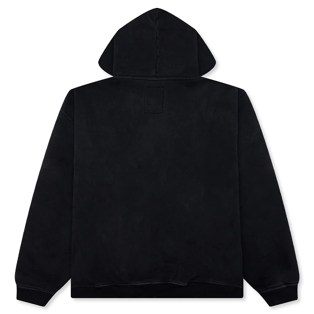 Patchwork Face Heavyweight Zip Up Hoodie - Black - Image 2