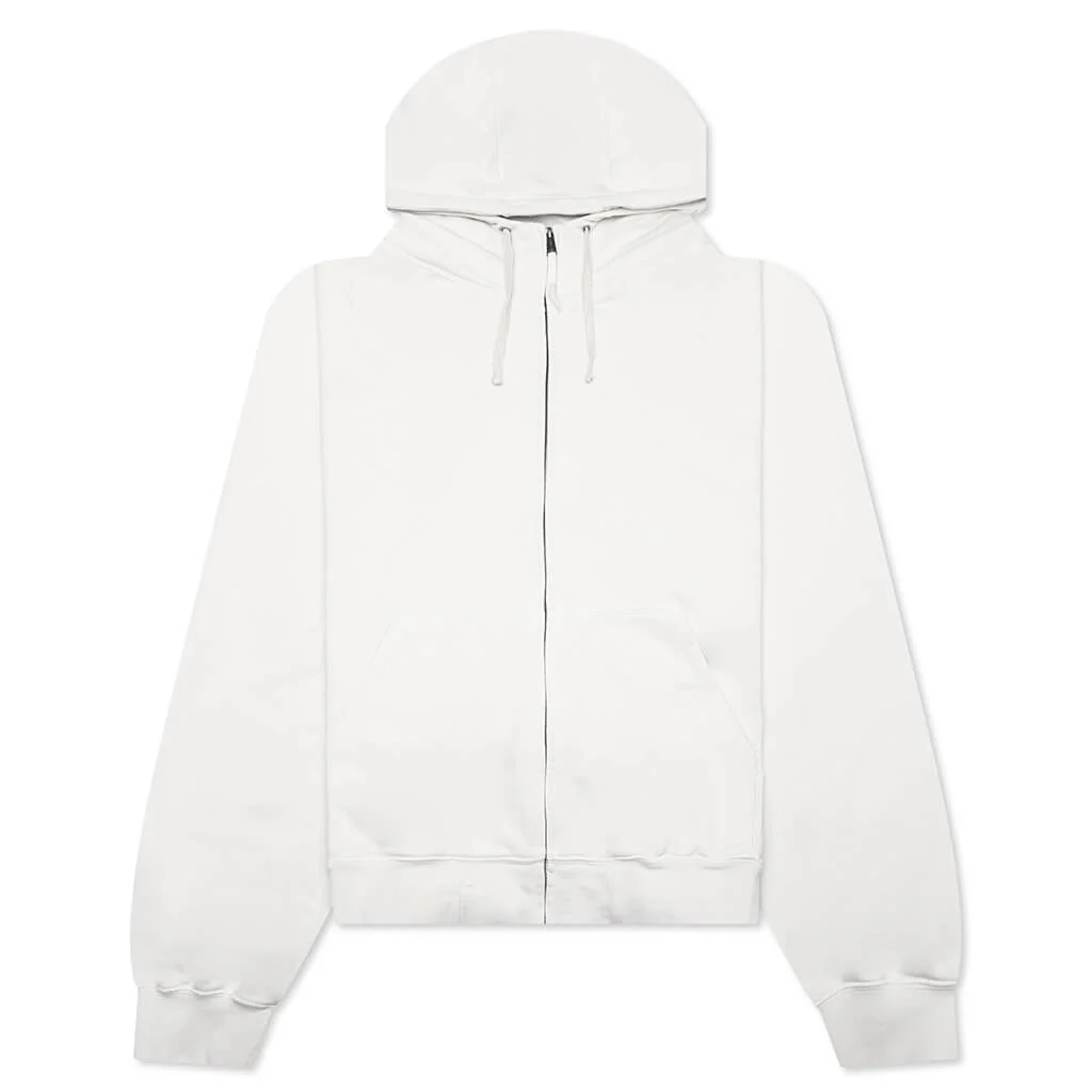 Reverse Applicated Stitch Logo Zipped Hoodie - Ecru