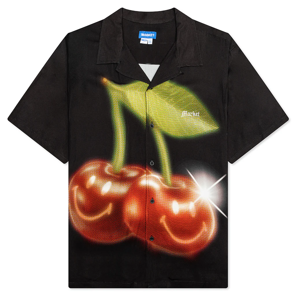 Smiley Cherries S/S Button Up - Black