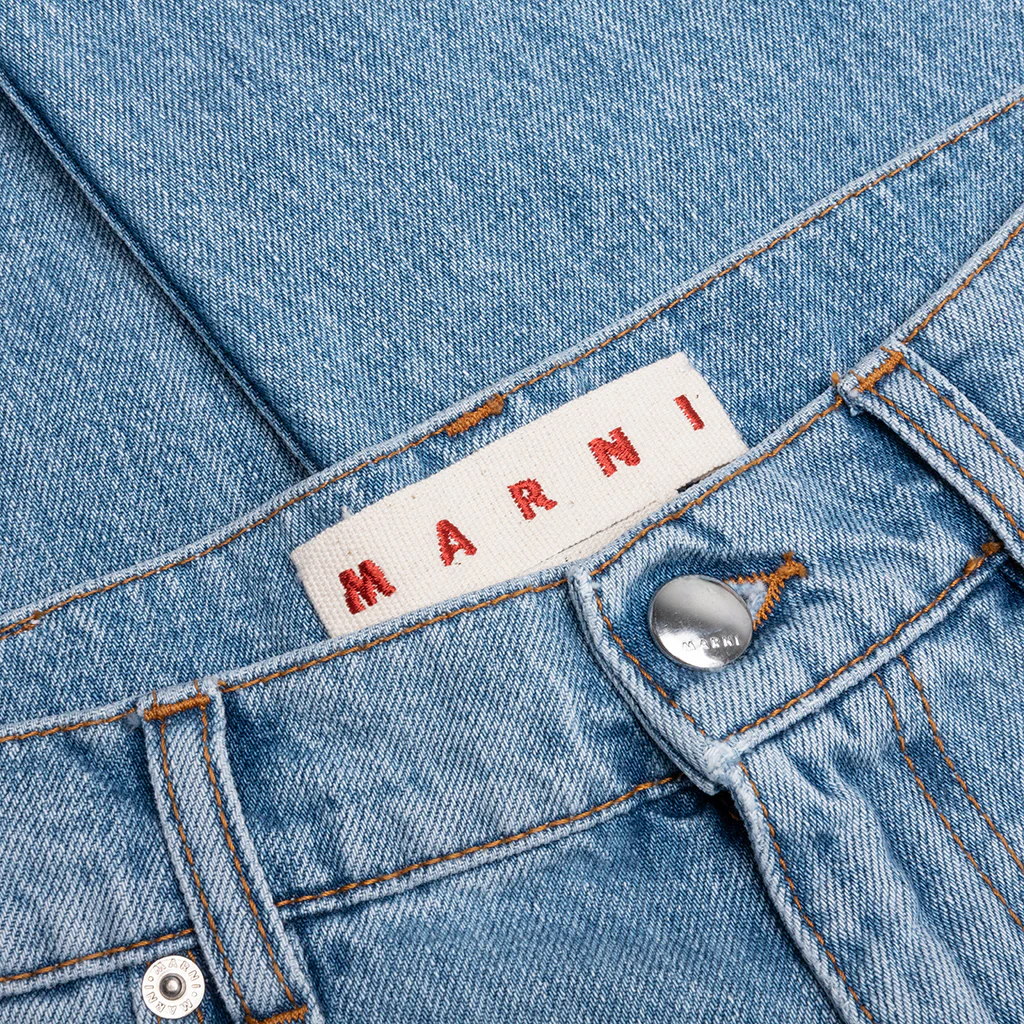 Embroidered Striped Patch Denim Pant - Iris Blue - Image 3