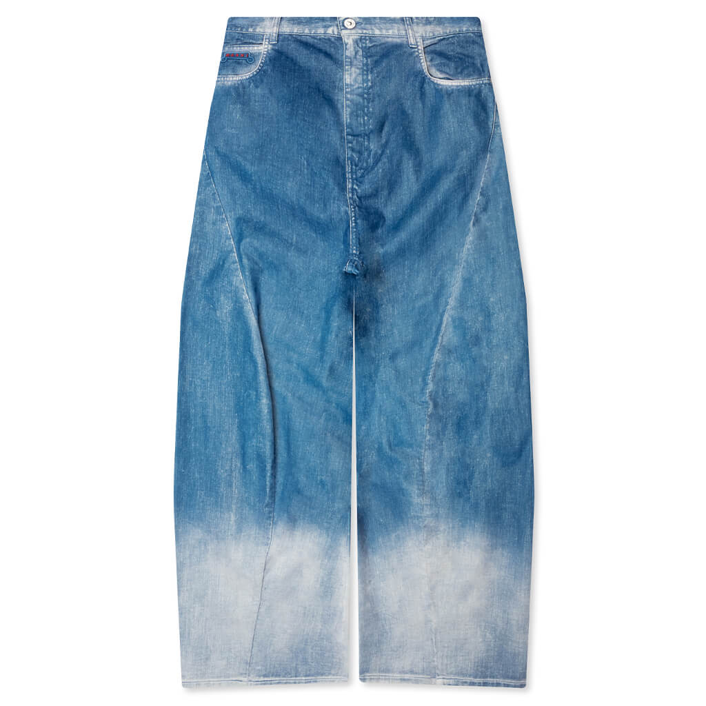 Garment Dyed Flock Denim Trousers - Iris Blue