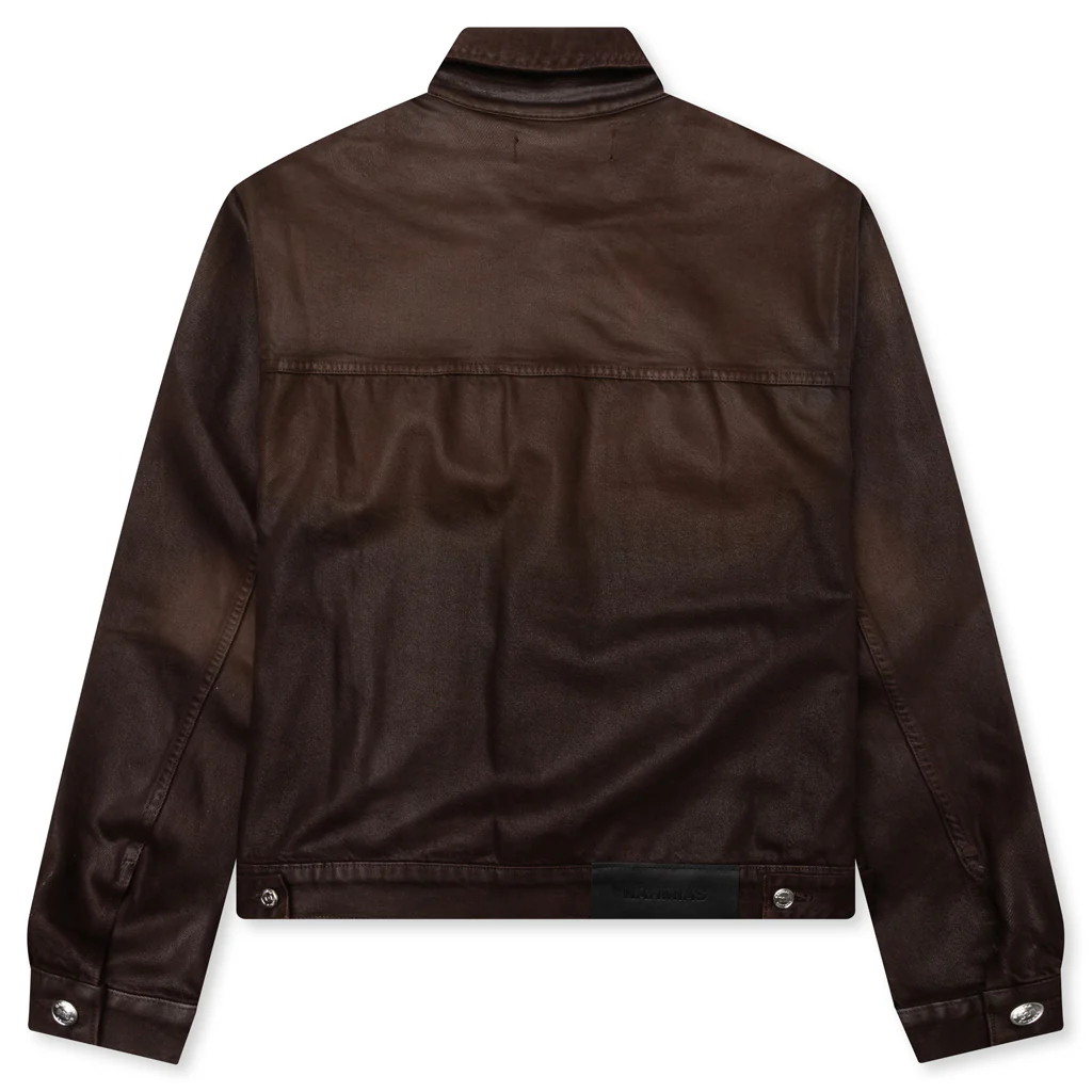 Waxed Denim Trucker Jacket - Brown Wash - Image 2