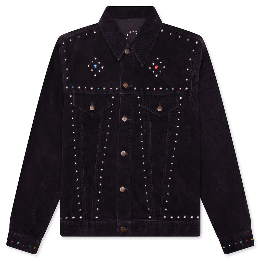 14W Corduroy Studded Jean Jacket - Black